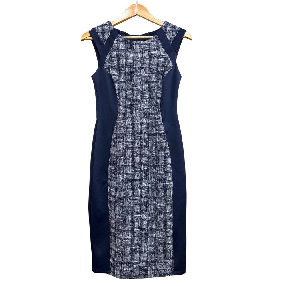 Enfocus Studio Womens Sleeveless Sheath Dress Size 4 Navy/White